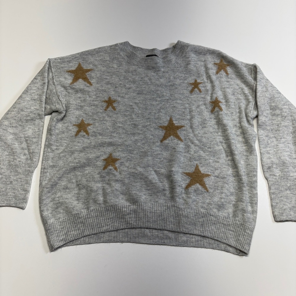 Vince Camuto Women's S Gray Star Print Crewneck Knit Sweater Oversized Cozy
